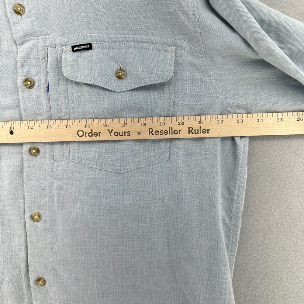 Patagonia Light Blue Hemp Blend Stealth Stream Long Sleeve Button Shirt Mens L - Picture 5 of 11